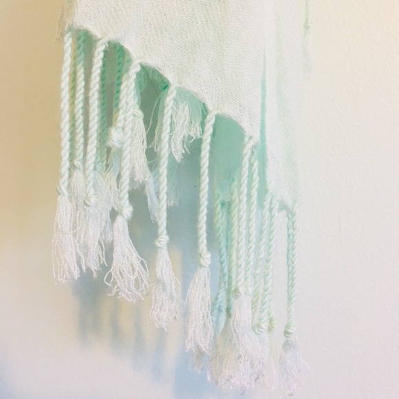 Light Turquoise Scarf with Tassels - Picture 3 of 6